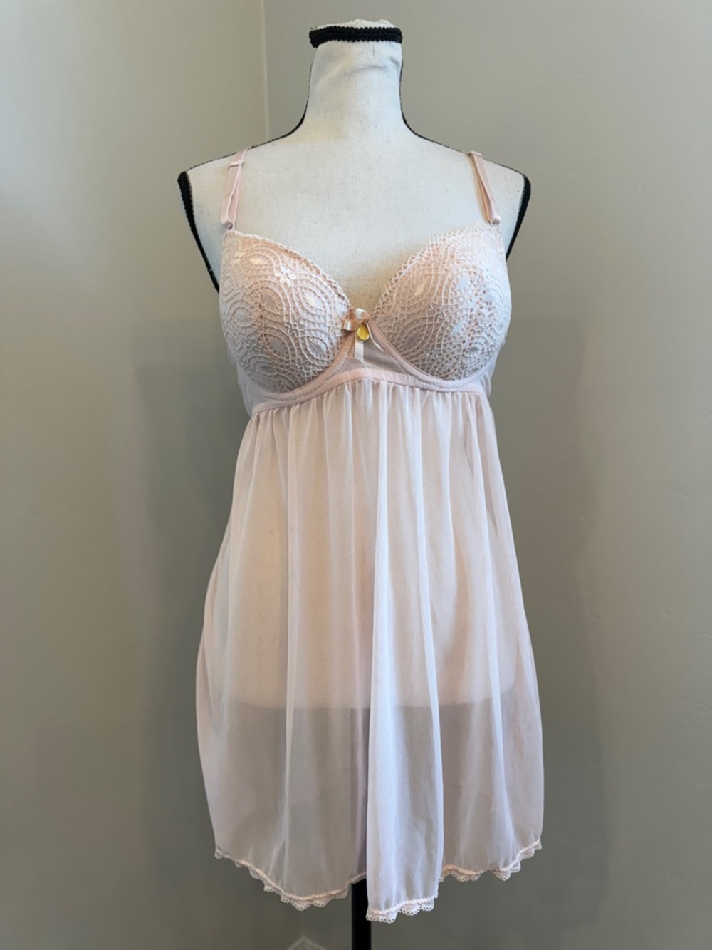 Jessica Simpson Pink Lace Babydoll Chemise Medium Sheer Lingerie Racerback